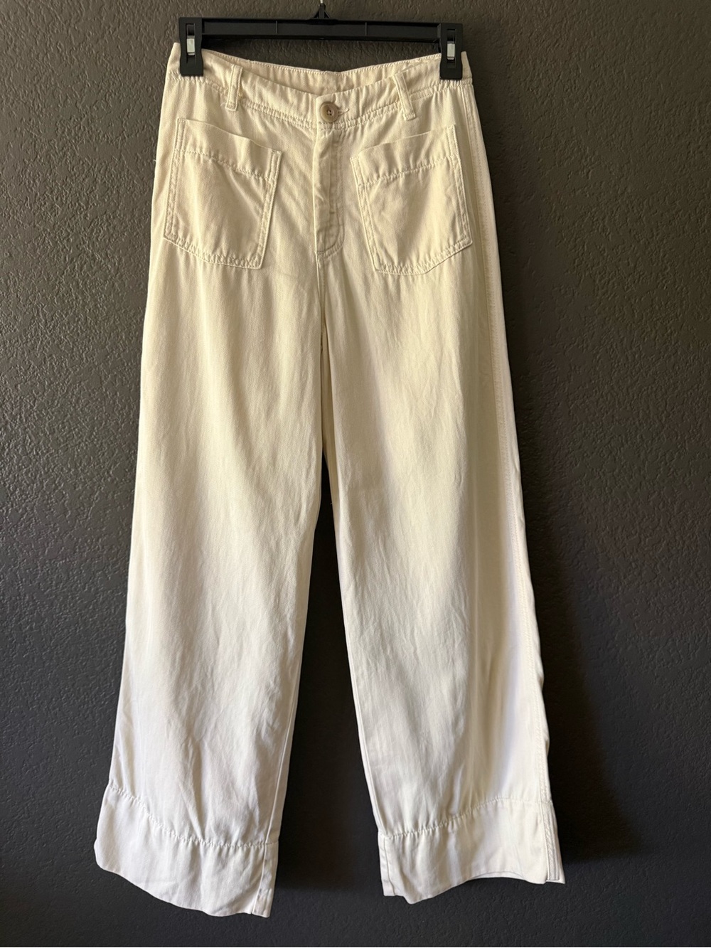 Treasure & Bond Size 2 Wide Leg Utility Pants Herringbone Cotton Ivory